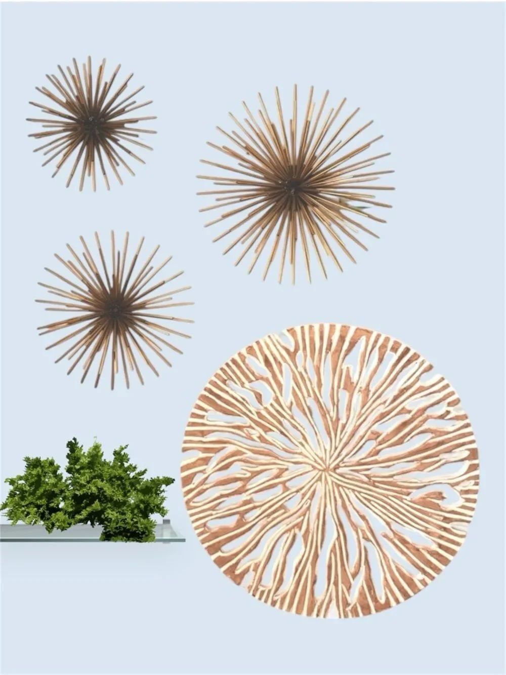 Set of Decorative Gold Starburst & Coral Wall Art